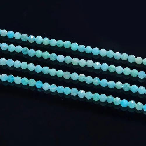 Miniatura 2 de Adabele Cuentas redondas facetadas pequeñas de 0.118 in con piedras preciosas de amazonita azul natural de 15 pulgadas