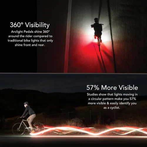 Miniatura 2 de REDSHIFT ARCLIGHT PRO Pedales planos de bicicleta con luces LED, encendido y apagado automático, batería de más de 36 horas, recargable por USB