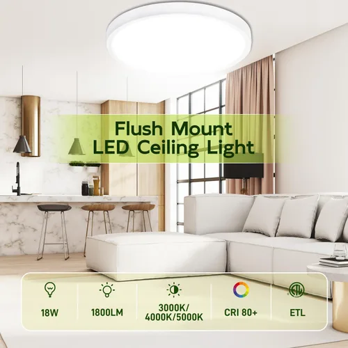 Miniatura 5 de hykolity – Luz LED redonda plana de 9 pulgadas con temperatura de color seleccionable (CCT), 18W, 1800 lúmenes, 3000K/4000K/5000K, luz de techo