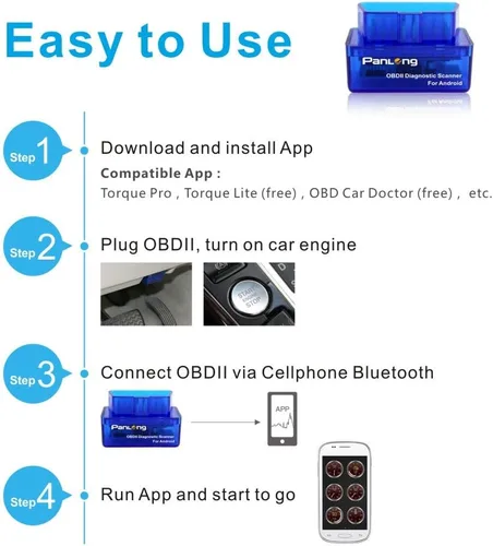 Miniatura 5 de Panlong Bluetooth OBD2 OBDII - Escáner de diagnóstico para automóvil, lector de código, comprobador de luz del motor para Android, compatible