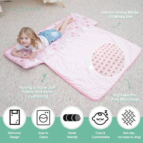 Miniatura 4 de ACRABROS Toddler Nap Mat with Pillow and Blanket, Large Rolled Napping Mats,Slumber Bags for Boys Girls,Kids Sleeping Bag for Daycare, Preschool