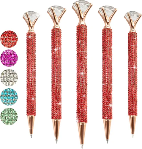 Miniatura 8 de 5 bolígrafos grandes de diamantes de cristal, bolígrafo brillante de tinta negra, lindo bolígrafo de diamantes de imitación con diamante