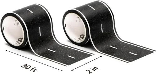 Miniatura 2 de PlayTape Cinta de carretera para autos de juguete, se adhiere a superficies planas, sin residuos; paquete de 2 unidades de 30 pies x 2 pulgadas.