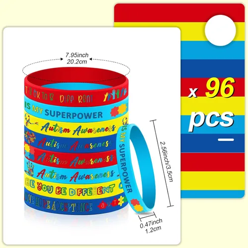 Miniatura 2 de Karenhi 96 pulseras de silicona para concientización sobre el autismo, piezas de rompecabezas de colores, pulsera de silicona para mujeres, regalos