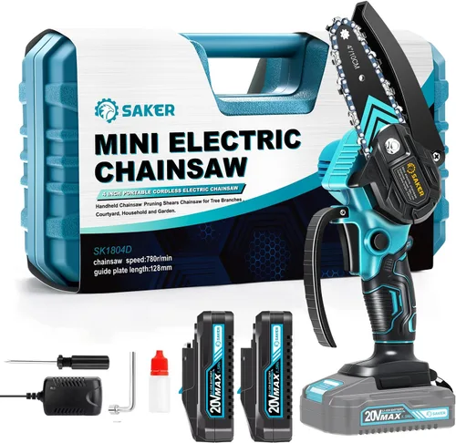 Miniatura 14 de Saker Mini Motosierra, Motosierras Eléctricas Portátiles Inalámbricas, Sierra de Cadena de Mano Tijeras de Podar Sierras de Cadena para Ramas