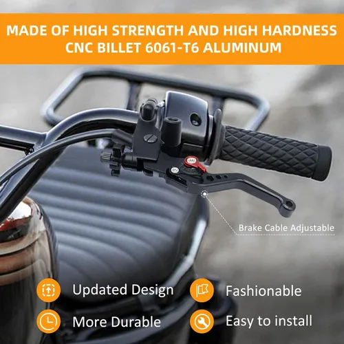 Miniatura 6 de Juego de palancas universales de freno y embrague de manillar de motocicleta 7/8" 22mm para izquierda y derecha, compatibles con Yamaha Honda Negro