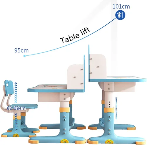 Miniatura 2 de cdar Juego de escritorio para niños, diseño de dibujos animados, altura ajustable, juego de sillas de mesa para niños, ergonómico, separación Azul