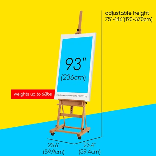 Miniatura 2 de MEEDEN Caballete para Pintura y Exhibición, Caballete de Arte de Piso con Marco H Ajustable para Dibujo, Madera de Haya Resistente Sostiene Lienzo