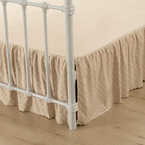 Miniatura 14 de Falda de cama de lunares copetudos, falda de cama con volantes tamaño King con esquinas divididas, faldas de cama con volantes de 14 pulgadas