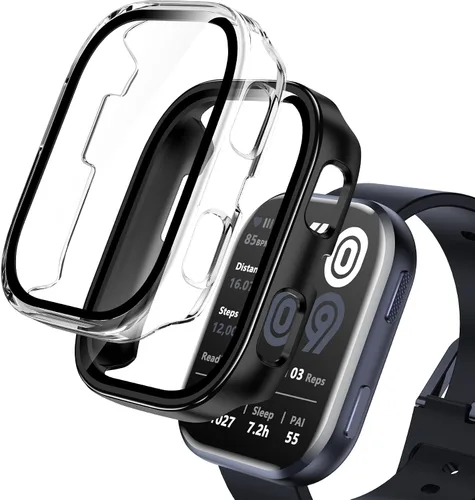 Miniatura 9 de Paquete de 2 fundas compatibles con Amazfit Bip 6, protector de pantalla de vidrio templado con cubierta de policarbonato duro, a prueba de golpes