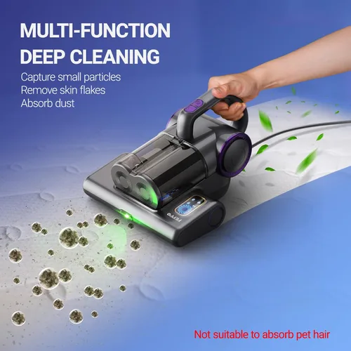 Miniatura 6 de FEPPO Aspiradora de colchón, aspiradora de cama de 16 Kpa con luz UV-C de 253.7 nm, calor de 140 °F, filtro HEPA y ultrasónica, aspiradora de mano