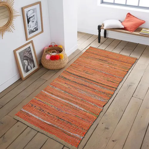 Chardin home Alfombra de pasillo de yute y algodón óxido, alfombra reversible tejida a mano de 2 x 5 pies, decoración rústica de yute naranja y