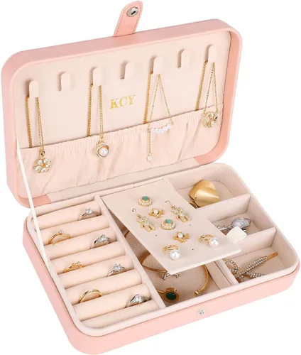 KCY Joyero para mujeres y niñas pequeño estuche organizador de joyas de viaje cajas de almacenamiento de joyas portátiles de piel sintética soporte