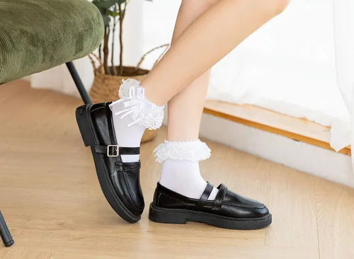 Miniatura 2 de SRYL Calcetines de encaje para mujer con volantes cómodos de princesa calcetines de encaje 5-9