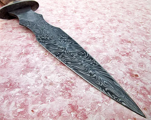 Miniatura 3 de Poshland DG-71 Hecho a mano Damscus cuchillo de acero con mango de cuero - doble borde