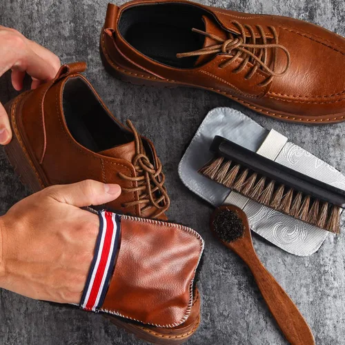 Miniatura 4 de Kit de 4 cepillos para zapatos de pelo de caballo, aplicadores de limpieza de piel, botas, cepillos de cuidado, cepillo limpiador de gamuza