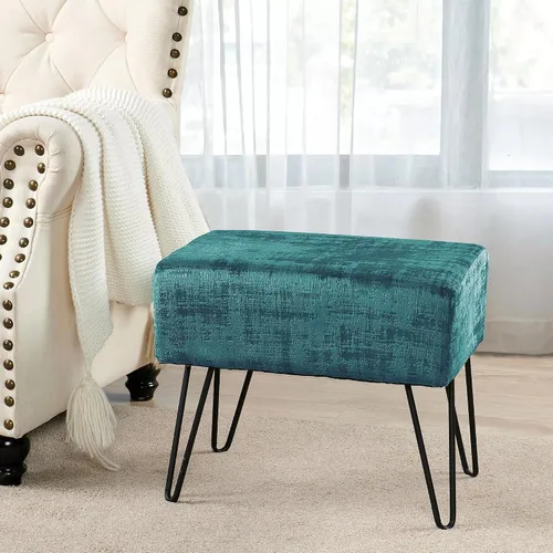 Miniatura 8 de Home Soft Things Otomana otomana de terciopelo texturizado azul, 19 x 13 x 17 pulgadas de alto, color verde ágata, banco otomano de entrada difuso