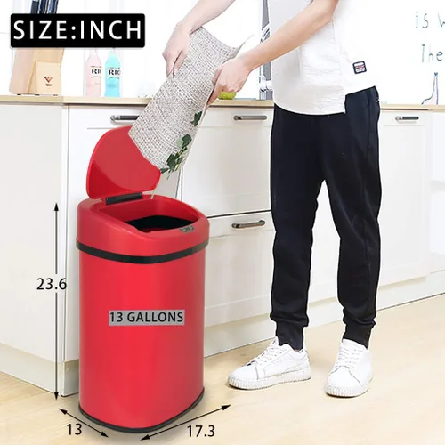Miniatura 7 de Dkeli Basurero para cocina, baño, dormitorio, hogar, oficina, automático, sin tacto, de alta capacidad, con tapa, acero inoxidable cepillado, cubo
