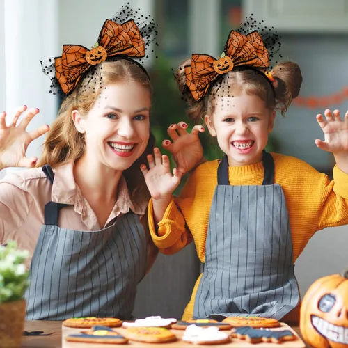 Miniatura 5 de Diadema de lazo de Halloween con diseño de calabaza con diseño de malla Headands Ornage para Acción de Gracias, fiesta de Halloween, accesorios