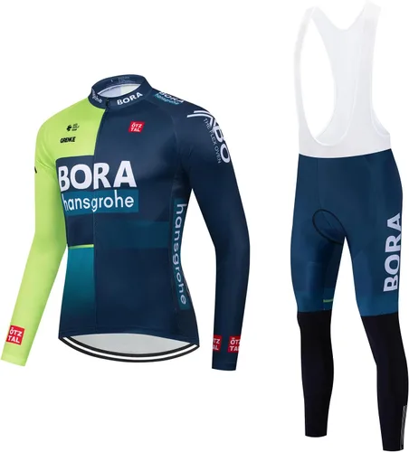 Miniatura 14 de Conjunto de ropa de ciclismo para hombre, manga larga, jersey de ciclismo con cremallera, bolsillo, traje de bicicleta, pantalones con babero de gel