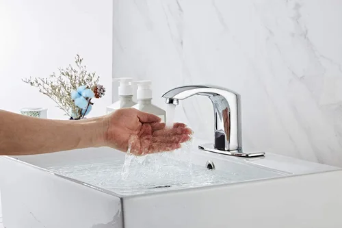 Miniatura 3 de Grifo automático para lavabo de baño con tapa de orificio, sensor de placa, sin contacto, grifo de tocador cromado de doble alimentación, grifo