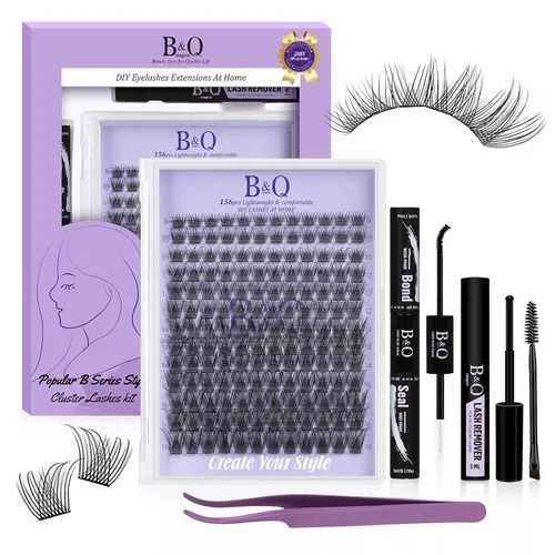 Miniatura 19 de B&Qaugen Racimos de Pestañas 156PCS Kit de Racimos de Pestañas B01+B02+B19 Kit de Extensión de Pestañas DIY Kit de Extensión de Pestañas 8-18mm