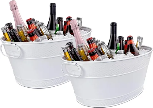 BREKX Colt - Cubetas de hielo para fiestas, 16 botellas, hielera con asas, fácil de limpiar, acabado blanco brillante, resistente a fugas, ovalado,