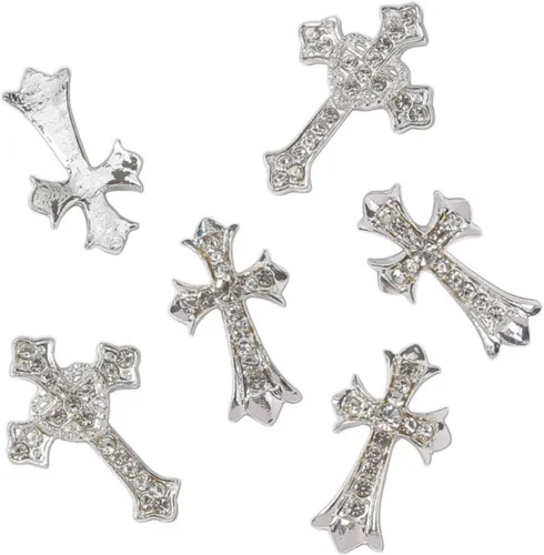 Miniatura 5 de 10 dijes de cruz retro para uñas, diamantes de imitación de aleación, dijes de cruz punk gótico, suministros de arte de uñas para decoración de uñas