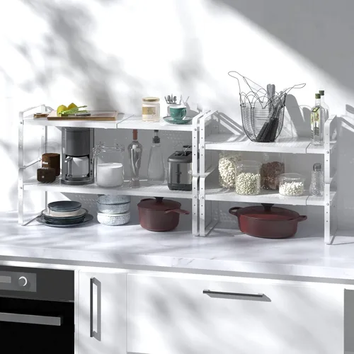 Miniatura 3 de Organizador de estantes ampliables de metal ajustable para especias, estantes de almacenamiento independientes para armario de cocina, debajo