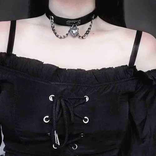 Miniatura 8 de Olbye Gargantilla de corazón con candado, collar corto de cuero negro, collar punk de poliuretano, collar de cosplay, cadena de eslabones gótico