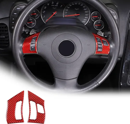 Miniatura 9 de Adhesivos de botón de volante de automóvil de fibra de carbono suave para Chevrolet Corvette C6 2005-2013 (100% fibra de carbono real, negro)