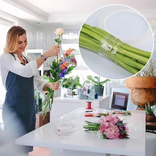 Miniatura 5 de GLAMFIELDS 3 rollos de cintas florales de 1/4 pulgadas de 60 yardas, cinta floral transparente, cinta floral blanca para envoltura de tallo de ramo