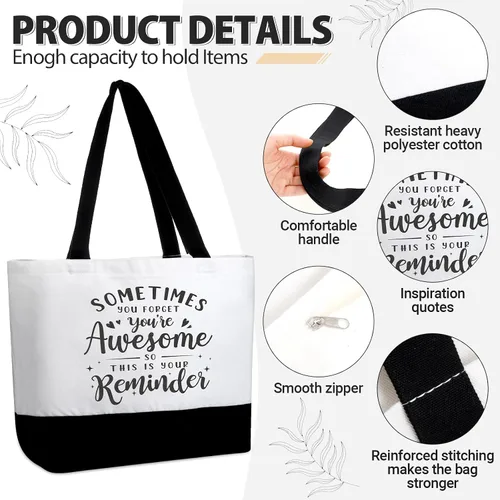 Miniatura 10 de Silkfly 32 piezas inspiradoras bolsa de lona con cremallera reutilizable motivacional bolsa de maquillaje conjunto para mujeres, amigas compañeras