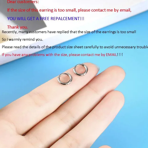 Miniatura 2 de Aretes de acero inoxidable 316L, argollas de 1564, 516, 2564, 716, 1532 y 3564 pulgadas, arracadas hipoalergénicas, para el cartílago, hélix