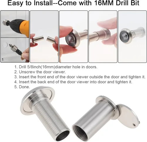 Miniatura 6 de Mirilla para Puerta, Latón Macizo con Mirilla de 200 Grados con Broca de 16 MM para Puertas de 1-1/2" a 2-3/8", Visor de Puerta con Diámetro
