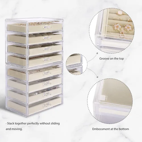Miniatura 5 de Mebbay Joyero de acrílico con 4cajones organizador de joyas de terciopelo