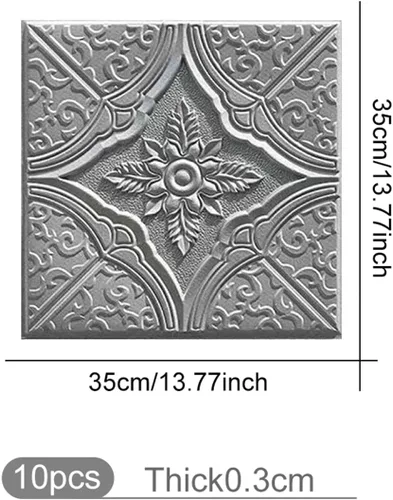 Miniatura 2 de ECYC Ltd 10 paneles de pared de espuma 3D autoadhesivos de 13.78 x 13.78 x 0.12 pulgadas, paneles de pared de flores 3D para despegar y pegar, Gris