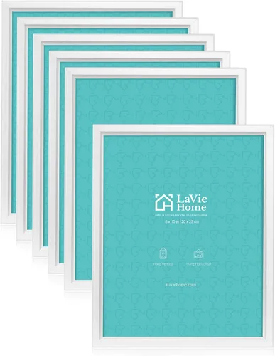 Portarretratos LaVie Home de 8 x 10 (6 unidades, color blanco), diseño simple con vidrio de alta definición, para montaje en pared y sobre la mesa,