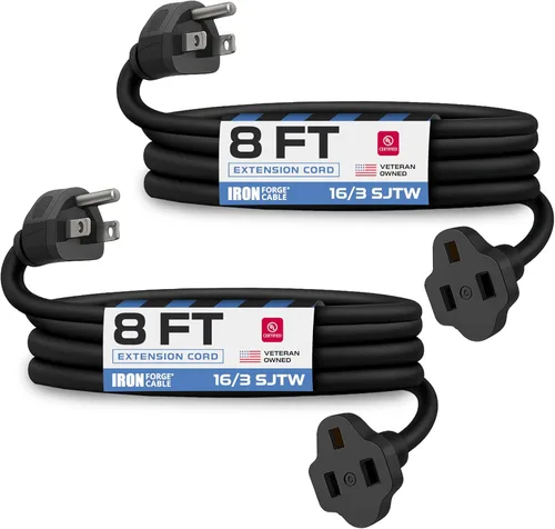 Miniatura 9 de Iron Forge Cable Cable de extensión negro de 6 pies, 16/3, cable de extensión de 6 pies, 3 puntas, resistente a la intemperie, ideal