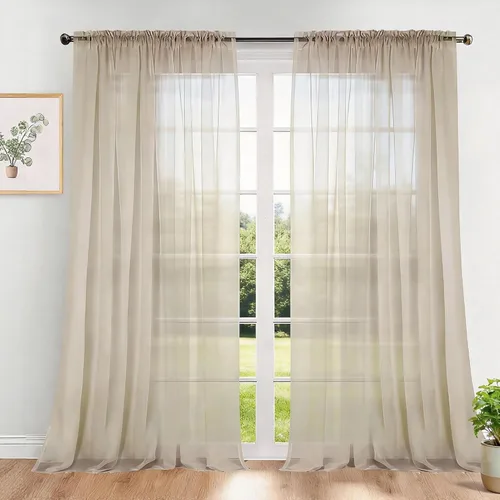 Miniatura 16 de Dreaming Casa Cortinas traslúcidas lisas con bolsillo para barra, 2 paneles de 52 pulgadas de ancho x 96 pulgadas de largo, color blanco