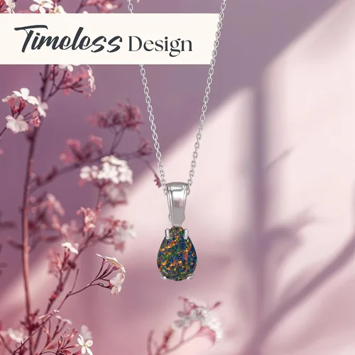 Miniatura 12 de 925 Sterling Silver Gemstone Necklace – Birthstone Jewelry for Women – Minimalist Silver Chain with Gemstone Teardrop Pendant – Elegant Gift for