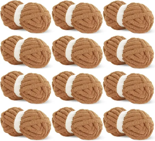 Miniatura 39 de HOMBYS Hilo de Chenille Grueso Carbón para Crochet, Hilo Grueso Espeso y Esponjoso para Tejer, Hilo Súper Grueso para Tejer Mantas a Mano, Hilo