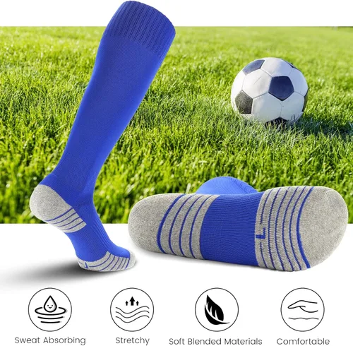 Miniatura 3 de Ultrafun 4 pares de calcetines de fútbol acolchados hasta la rodilla para hombres, jóvenes y niños