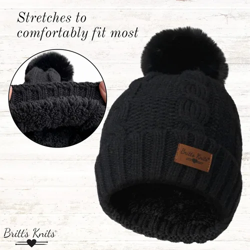 Miniatura 3 de Britt's Knits Cozy Classics - Gorro de invierno con pompones de piel acogedora para mujeres y niñas
