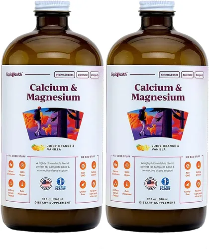 LIQUIDHEALTH Suplemento vitamínico líquido de calcio y magnesio para adultos, hueso, articulación, músculo, apoyo del tejido conectivo, salud