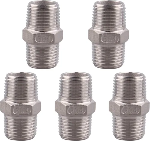 Miniatura 16 de Pezón hexagonal macho de 1/8 pulgadas NPT – Acero inoxidable 304 roscado para kit de preparación, aplicación de tubería casera (paquete de 5)
