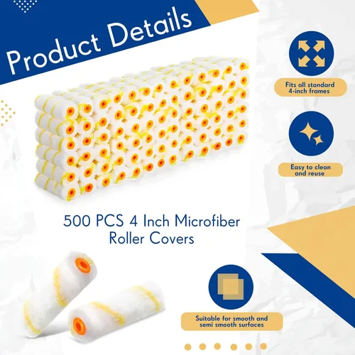 Miniatura 3 de Leumoi 500 piezas de mini rodillos de pintura de 4 pulgadas, cubiertas de rollos de microfibra para siesta de 1/2 pulgada, a granel, herramientas
