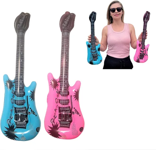 Zugar Land Mini guitarras inflables de rock de 21 pulgadas (paquete de 2) – 1 rosa y 1 azul de vinilo para fotomatón de fotos accesorios para