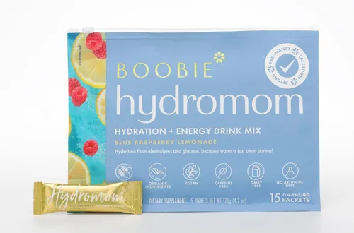Boobie Hydromom Mezcla de bebida de superalimento con electrolitos, Limonada de frambuesa azul | Refrescante impulso de energía e hidratación para