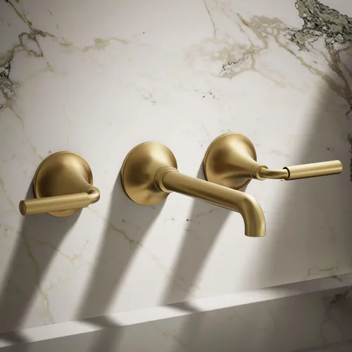 Miniatura 2 de Kohler T26439-4-2MB - Juego de grifo de lavabo de baño de montaje en pared, grifo de baño con dos manijas de palanca, latón moderno cepillado Latón
